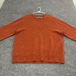Bowen & Wright Sweater Mens XL Orange Lambswool V Neck Pullover Classic Casual